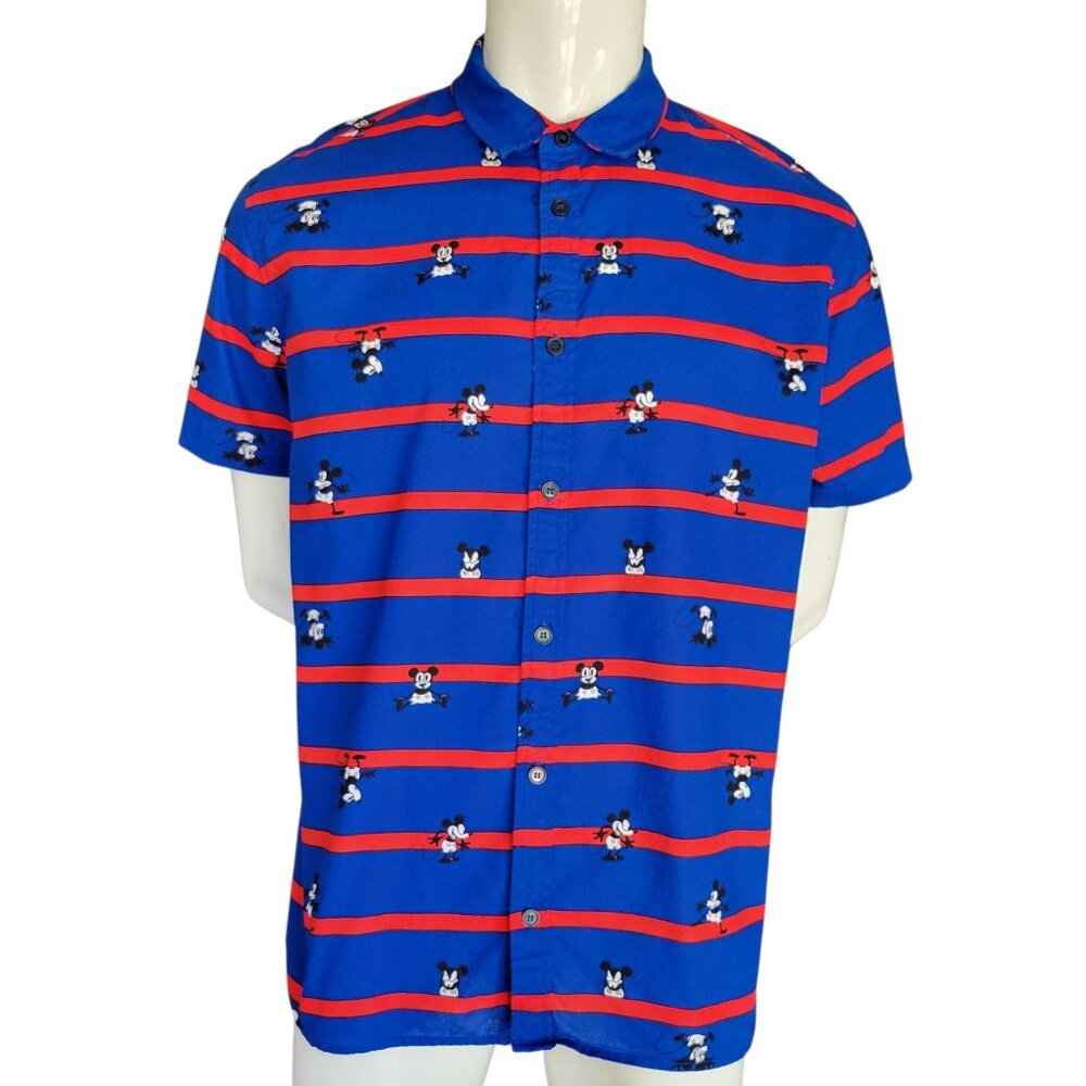 Disney X Forever 21 Mens Mickey Mouse Short Sleeve Button-Up Shirt (Size L)